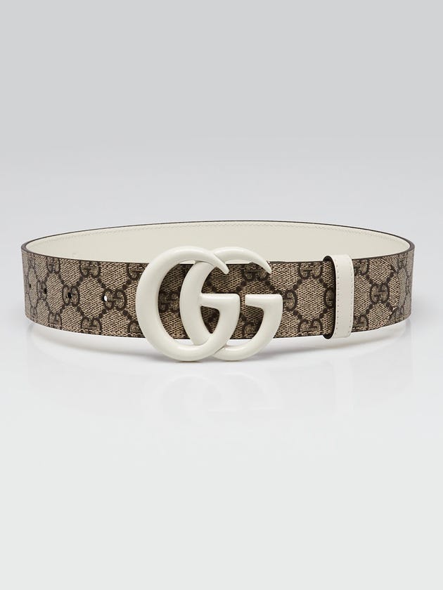 Gucci Beige/White Supreme Coated Canvas Double G Belt Size 65/26