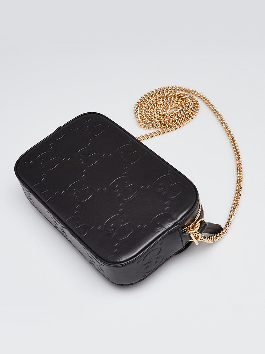 Gucci Black GG Embossed Leather Super Mini Pochette Crossbody Bag