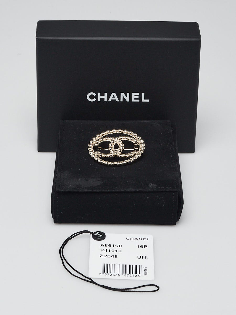 Chanel Goldtone Metal Beaded CC Brooch