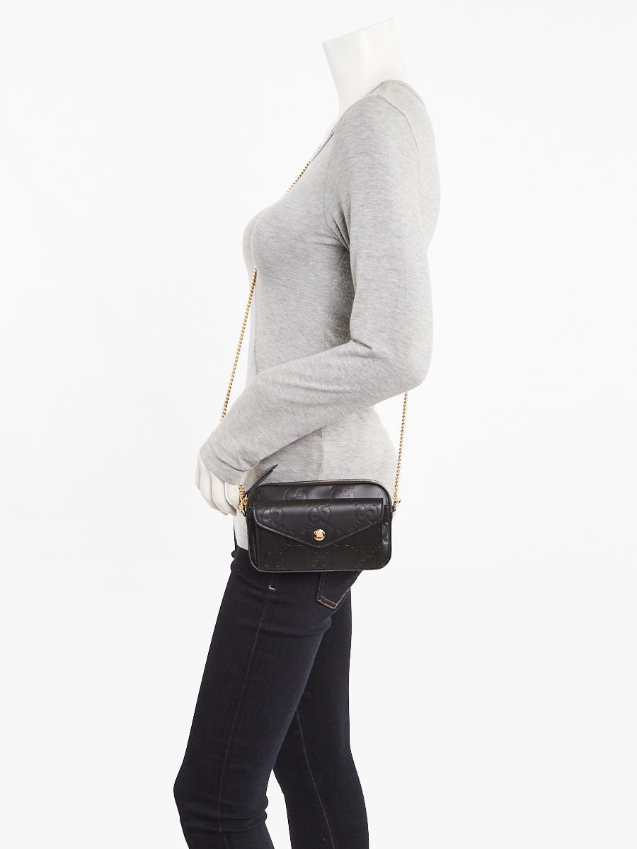 Gucci Black GG Embossed Leather Super Mini Pochette Crossbody Bag