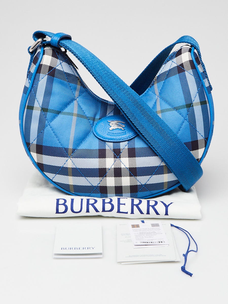 Burberry Hyacinth Blue Check Nylon Horseshoe Shoulder Bag