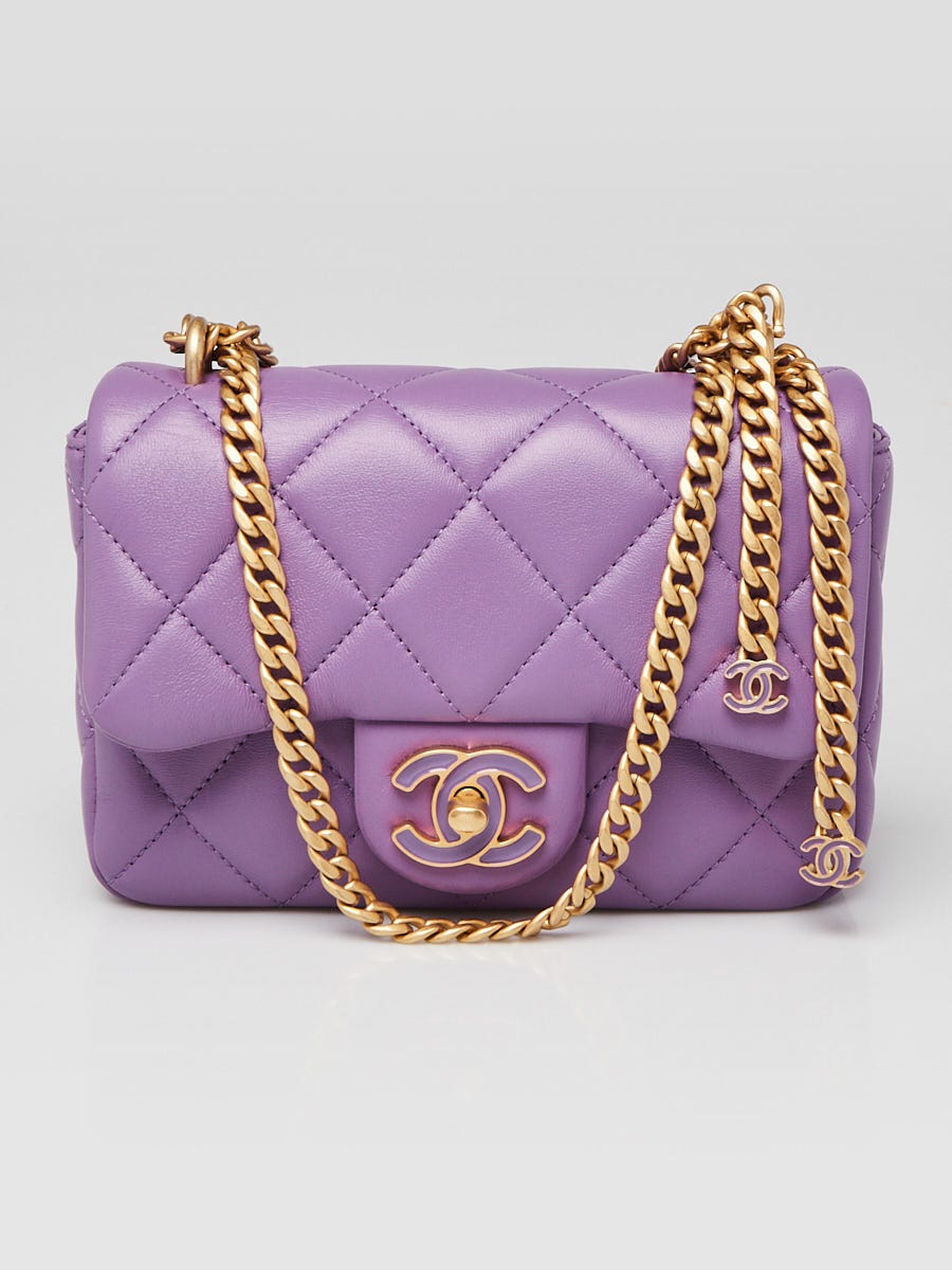 Chanel Purple Quilted Lambskin Leather Pending Enamel CC Square