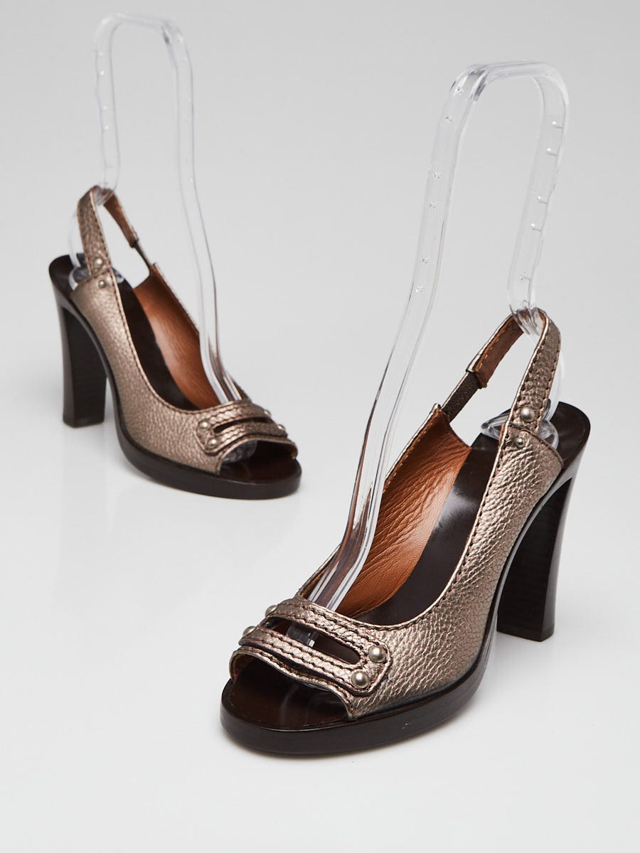 Chloe Antique Argent Pebbled Leather Slingback Sandals Size 5.5/36