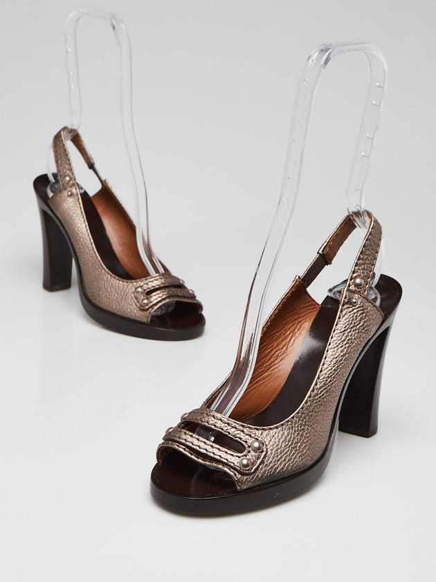 Chloe Antique Argent Pebbled Leather Slingback Sandals Size 5.5/36