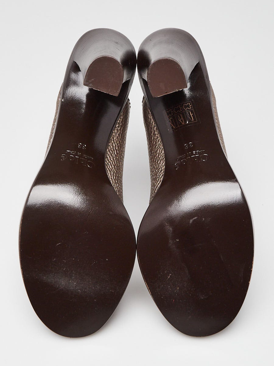 Chloe Antique Argent Pebbled Leather Slingback Sandals Size 5.5/36