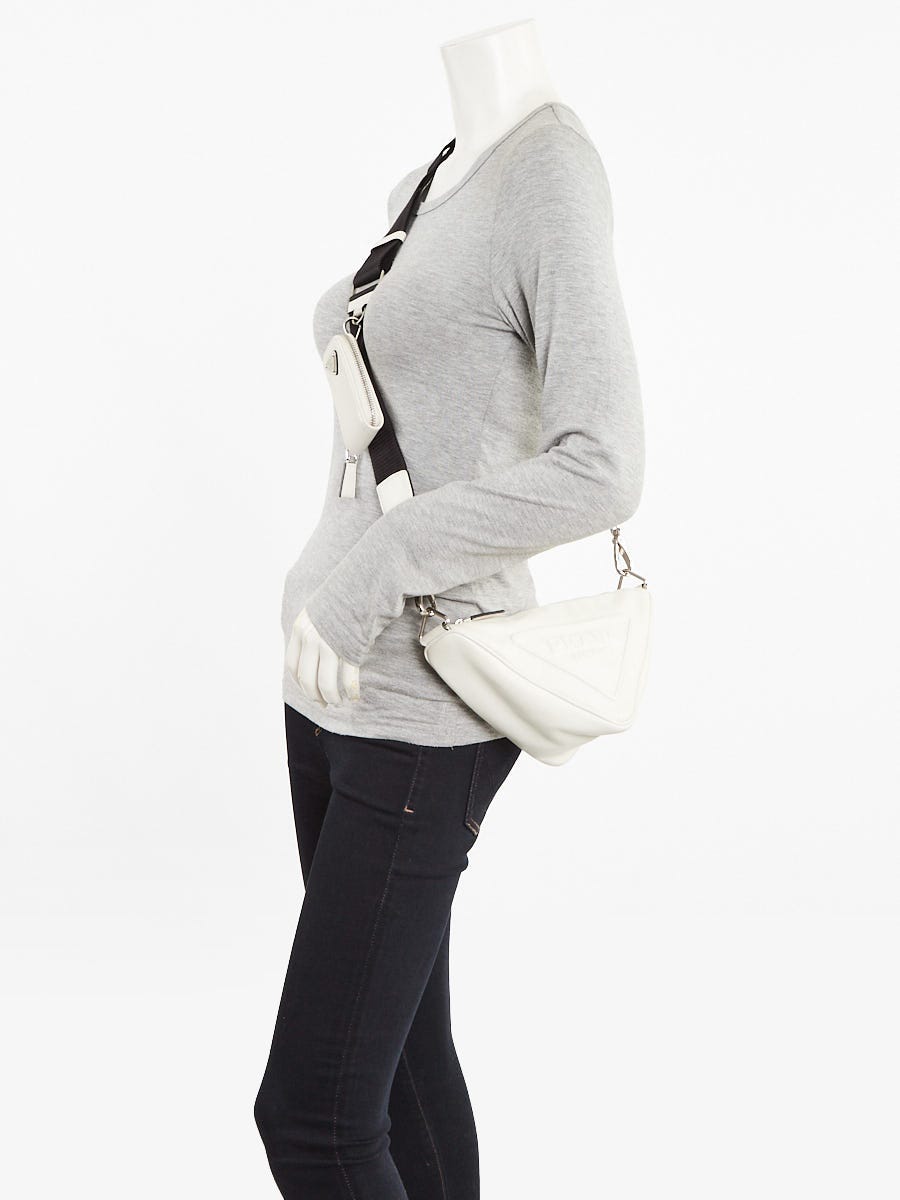 Prada White Leather Triangle Logo Crossbody Bag