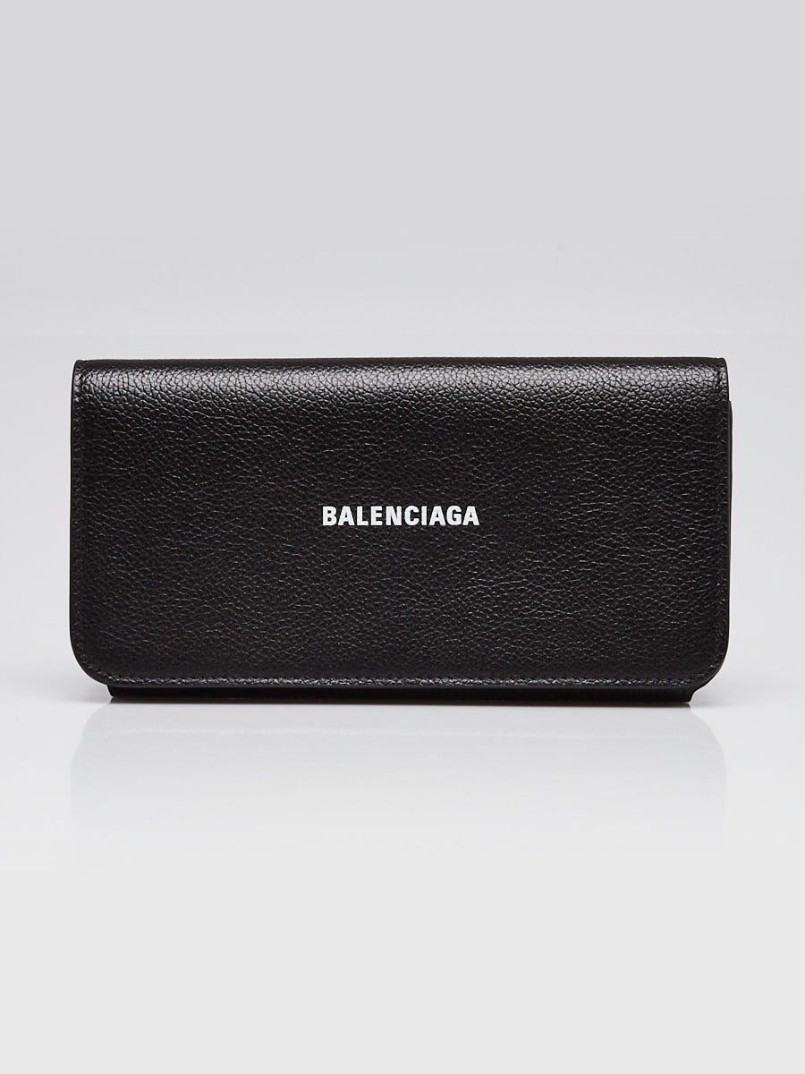 Balenciaga Black Grained Leather Continental Logo Wallet