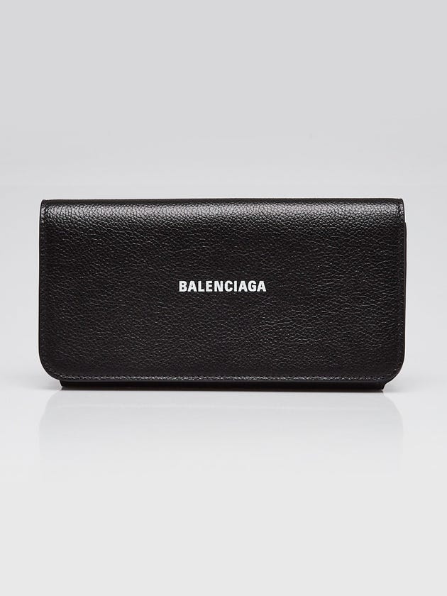 Balenciaga Black Grained Leather Continental Logo Wallet