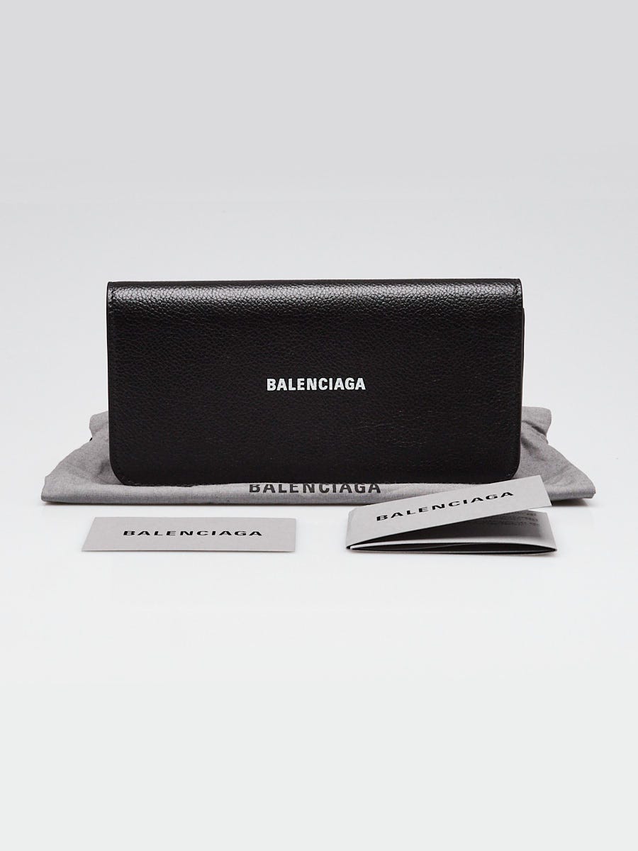 Balenciaga Black Grained Leather Continental Logo Wallet