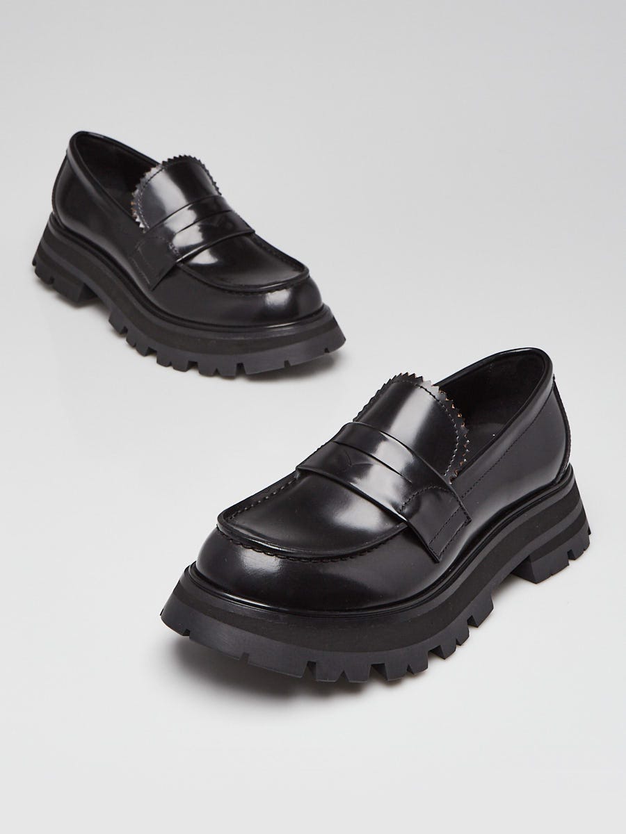 Alexander McQueen Black Patent Leather Platform Loafers Size 5.5/36