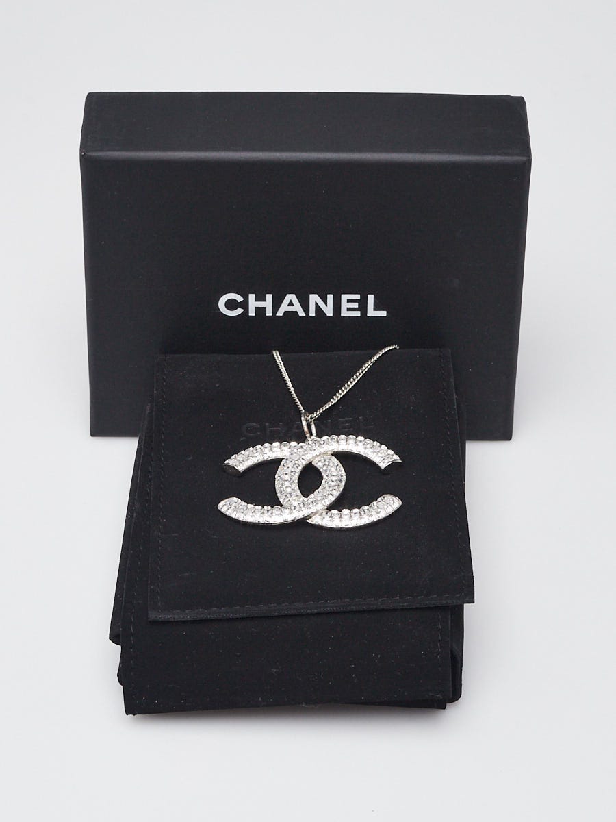 Chanel Silvertone Metal and Crystal Large CC Necklace