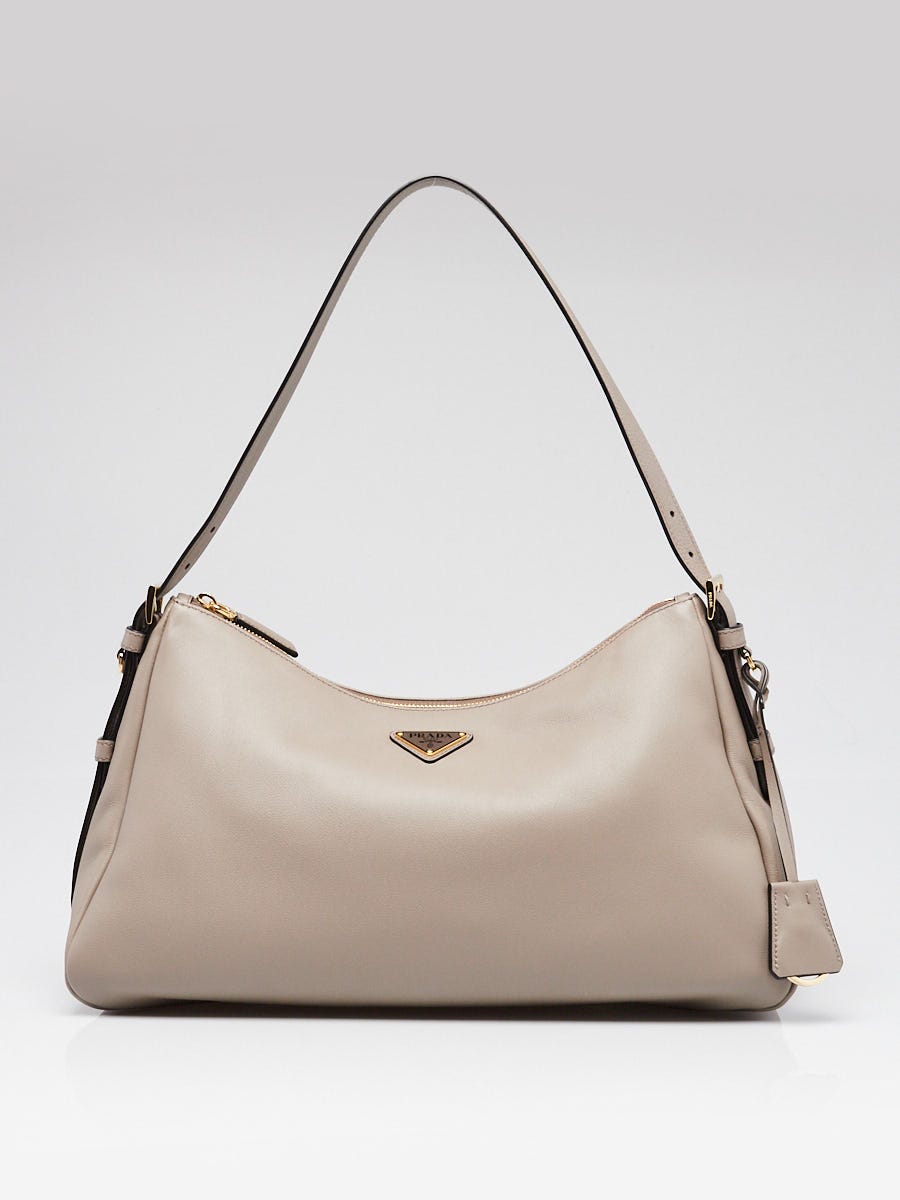 Prada Argilla Soft Grain Calfskin Leather Large Aimee Shoulder Bag