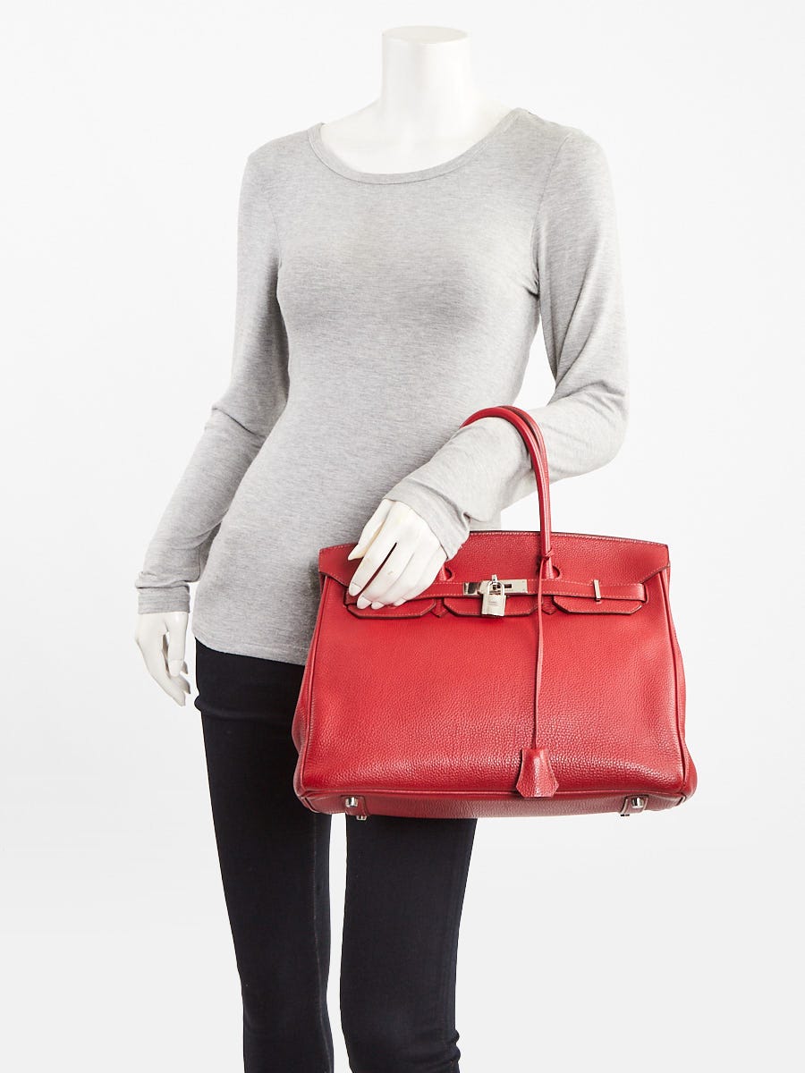 Hermes 35cm Rouge Grenat Togo Leather Palladium Plated Birkin Bag