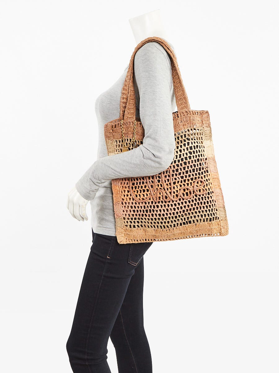 Chloe Brown Woven Raffia Summer Banana Tote Bag