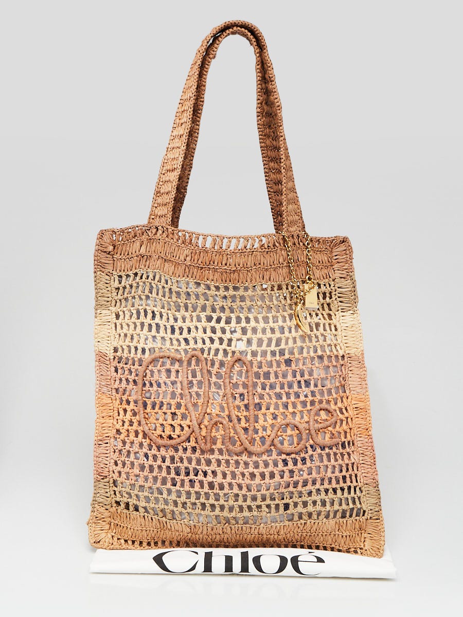 Chloe Brown Woven Raffia Summer Banana Tote Bag | Yoogi's Closet