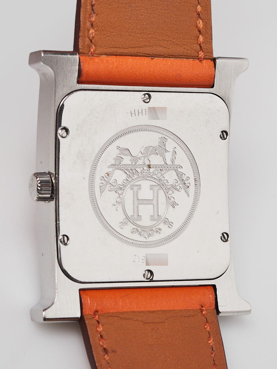 Hermes Orange Leather and Stainless Steel Heure H TGM Quartz Watch