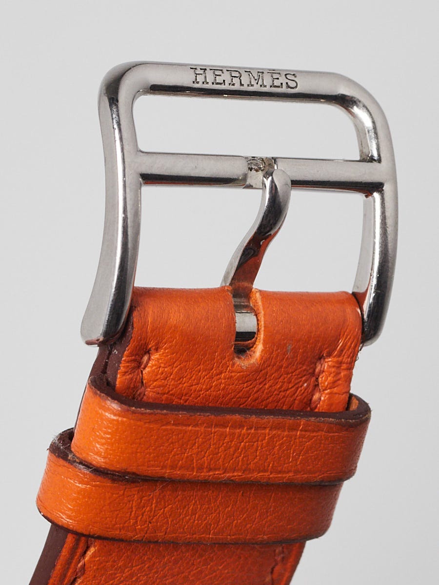 Hermes Orange Leather and Stainless Steel Heure H TGM Quartz Watch