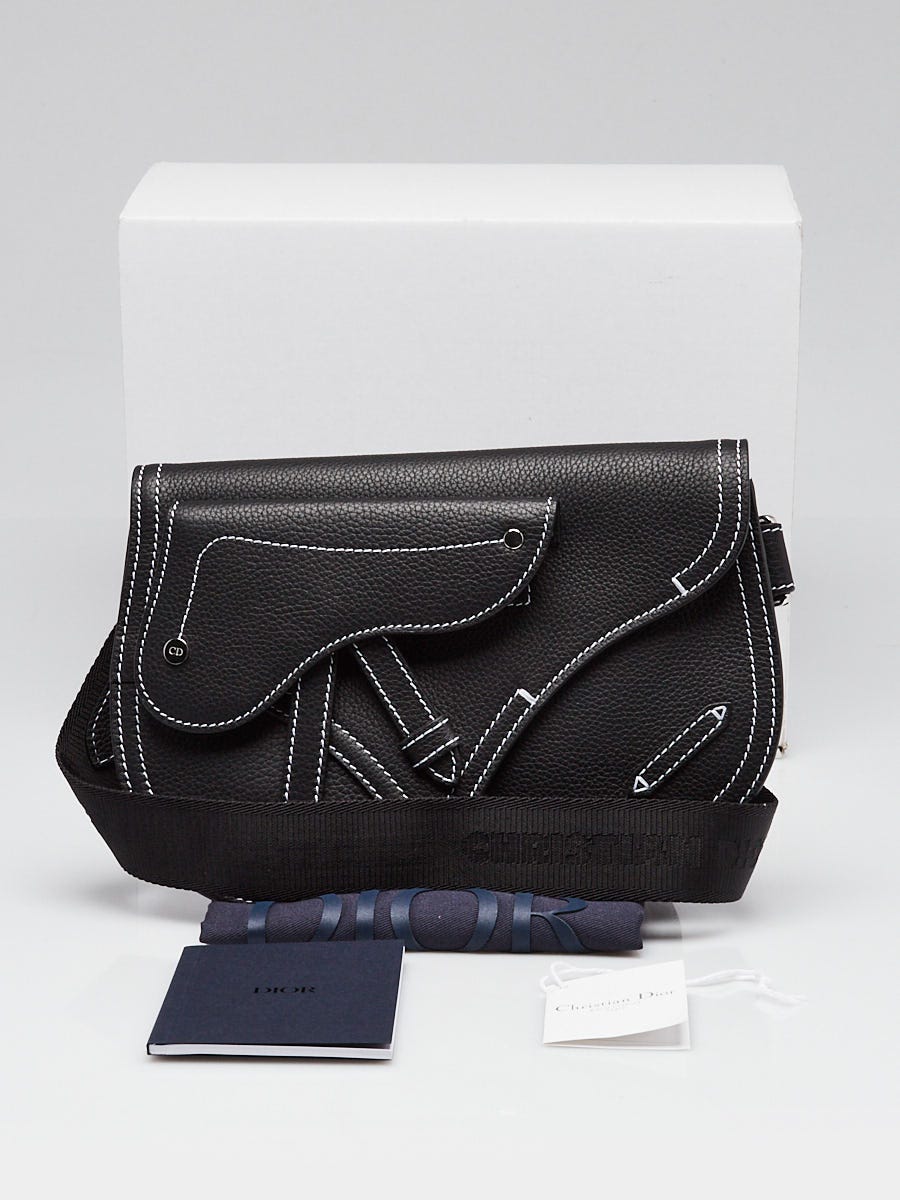 Christian Dior Black Pebbled Leather Oblique Saddle Messenger Bag