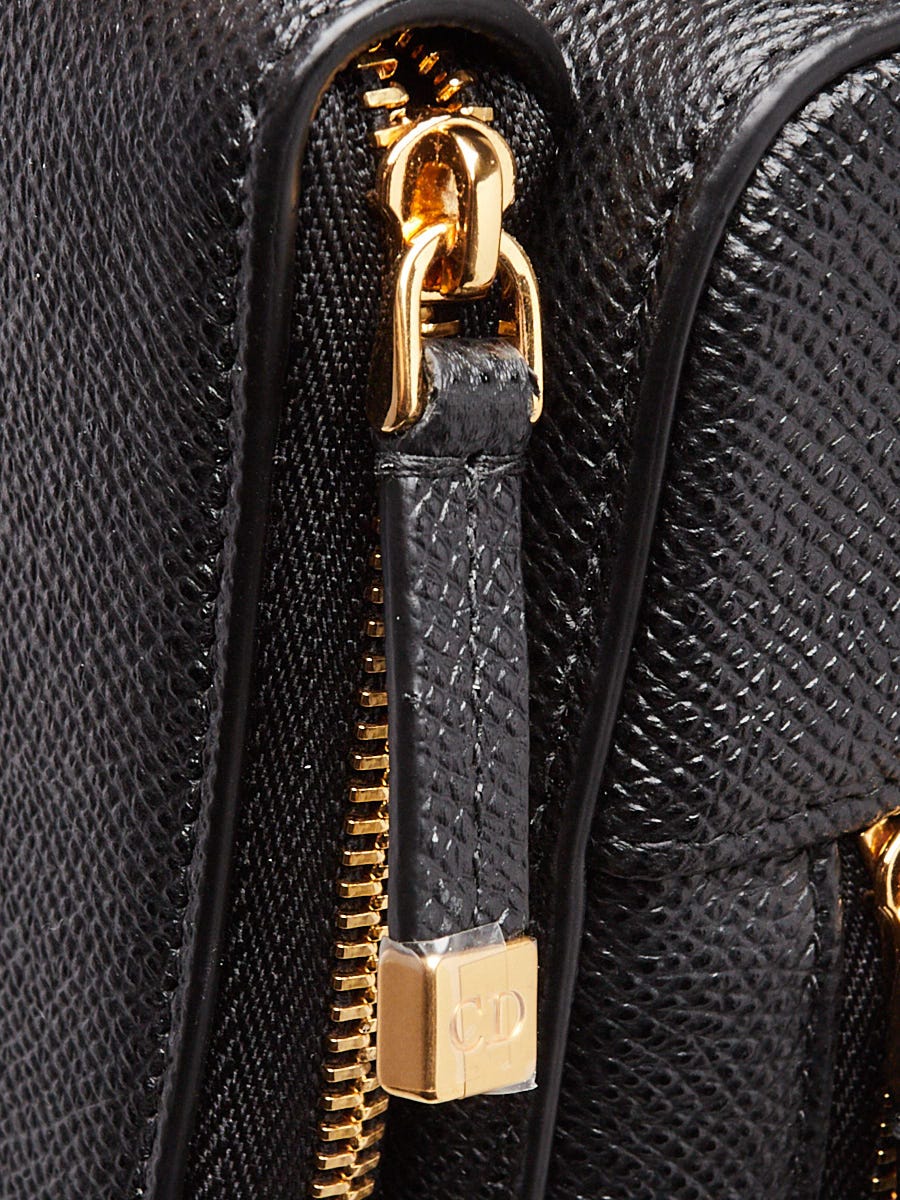 Christian Dior Black Pebbled Leather Caro Double Pouch Crossbody