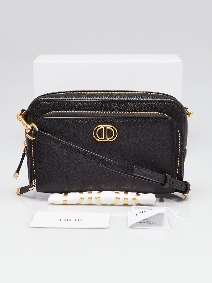 Christian Dior Black Pebbled Leather Caro Double Pouch Crossbody