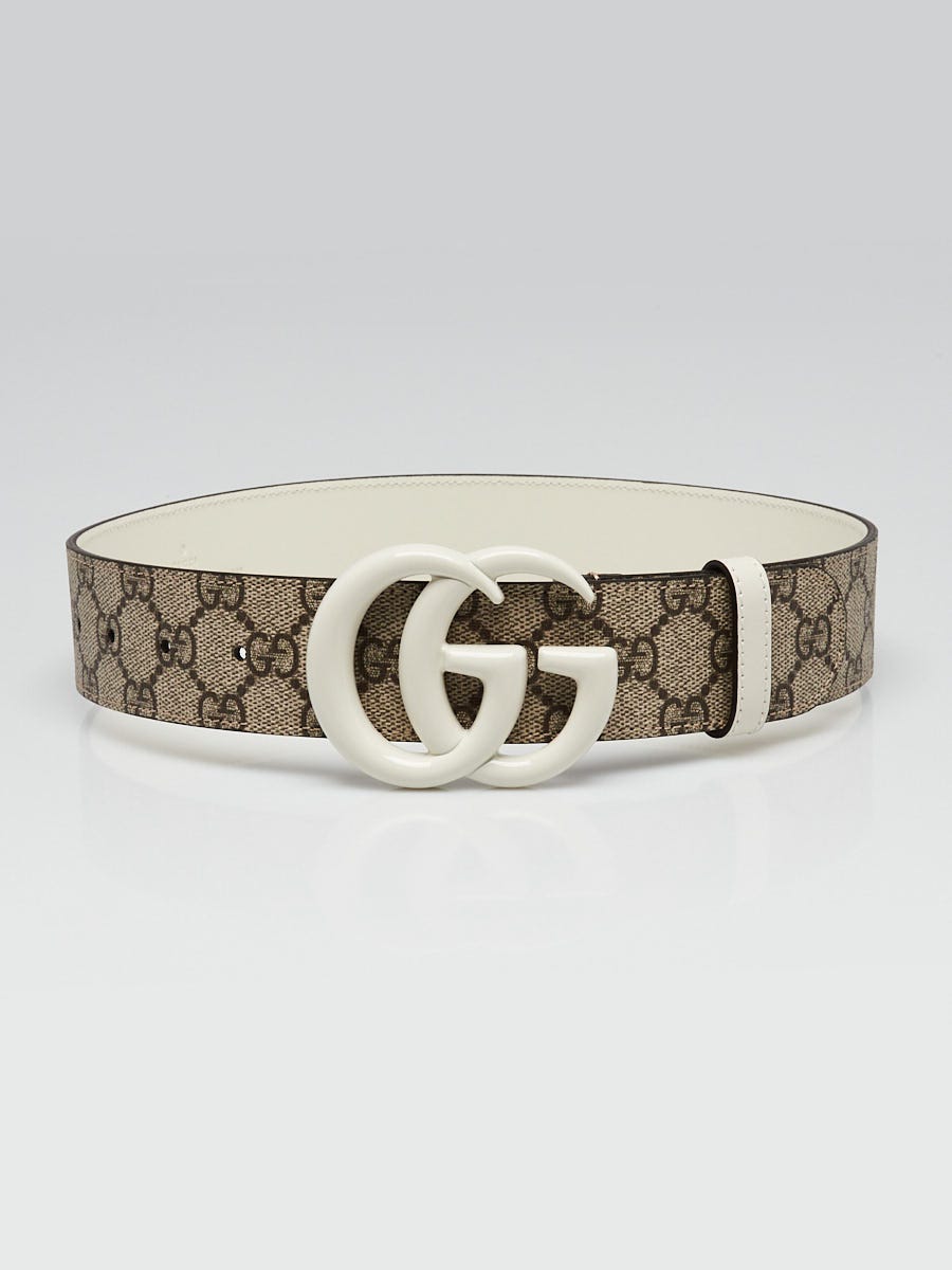 Gucci Beige/White Supreme Coated Canvas Double G Belt Size 65/26