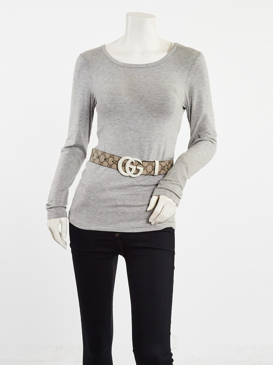 Gucci Beige/White Supreme Coated Canvas Double G Belt Size 65/26