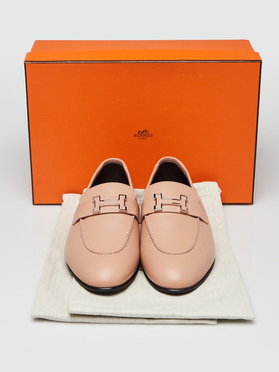 エルメス　43 Hermes Beige Perlino Lambskin Leather Royal Moccasin Loafers Size