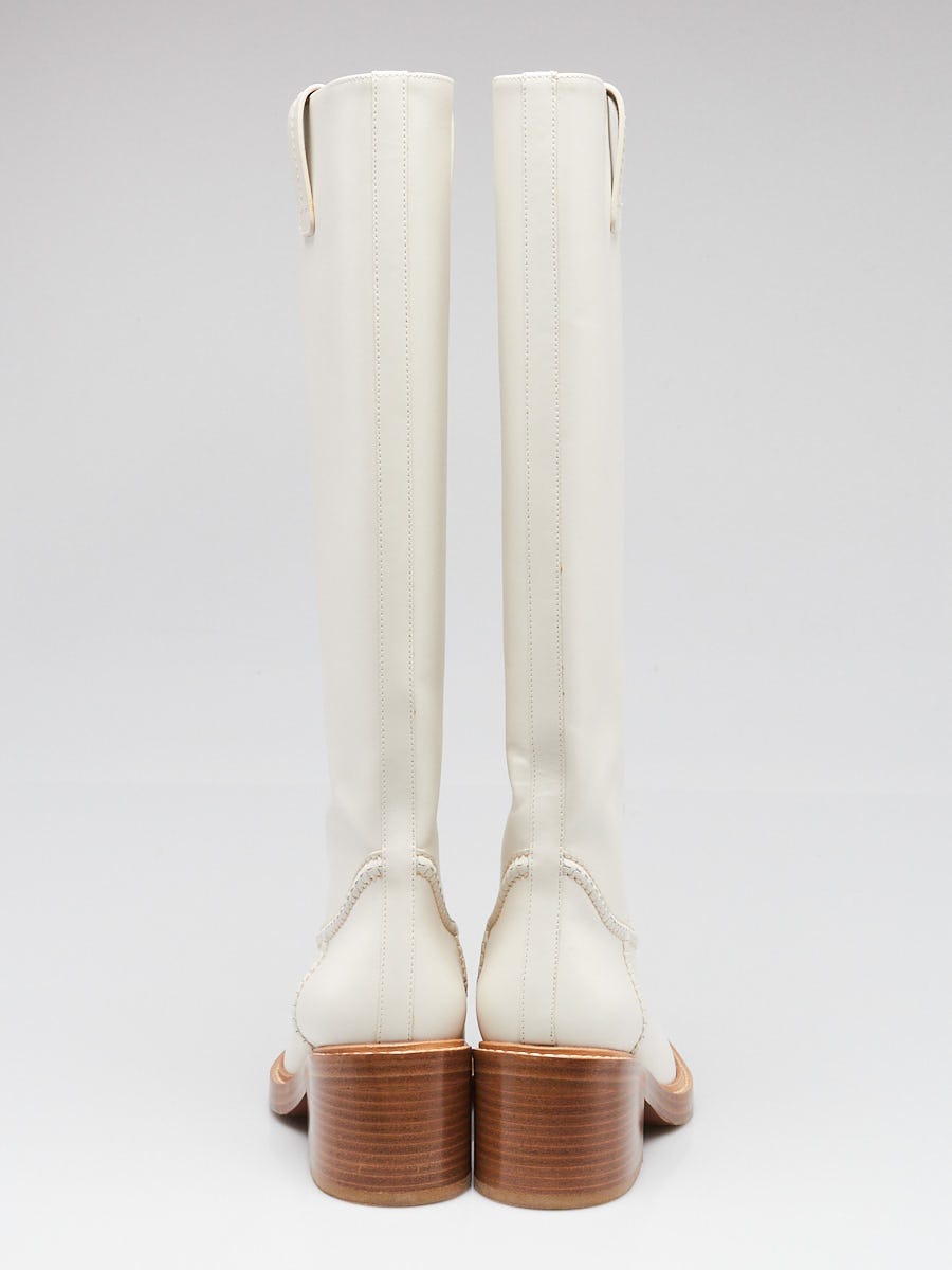 新品未使用Chloé ホワイトレザーハイヒール38 Chloe White Leather Mallo Knee-High Boots Size 7/37.5 | Yoogi's Closet