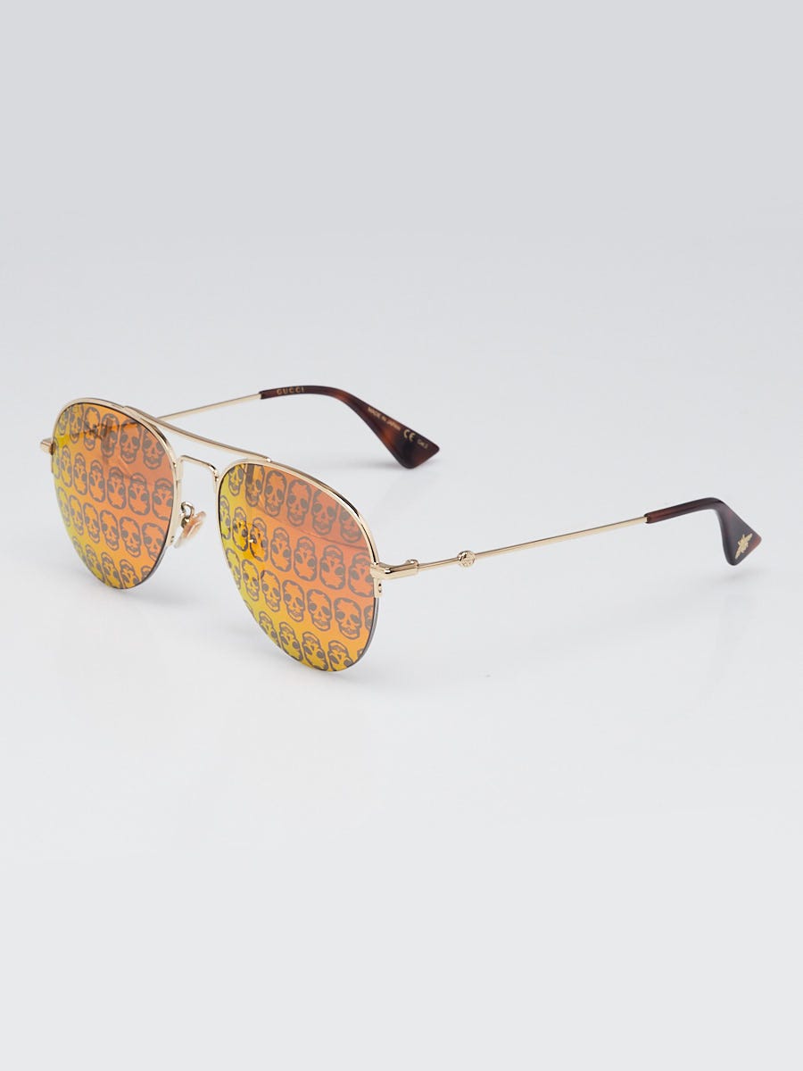 Gucci Goldtone Frame Metal Aviator Skull Print Lens  display picture 3