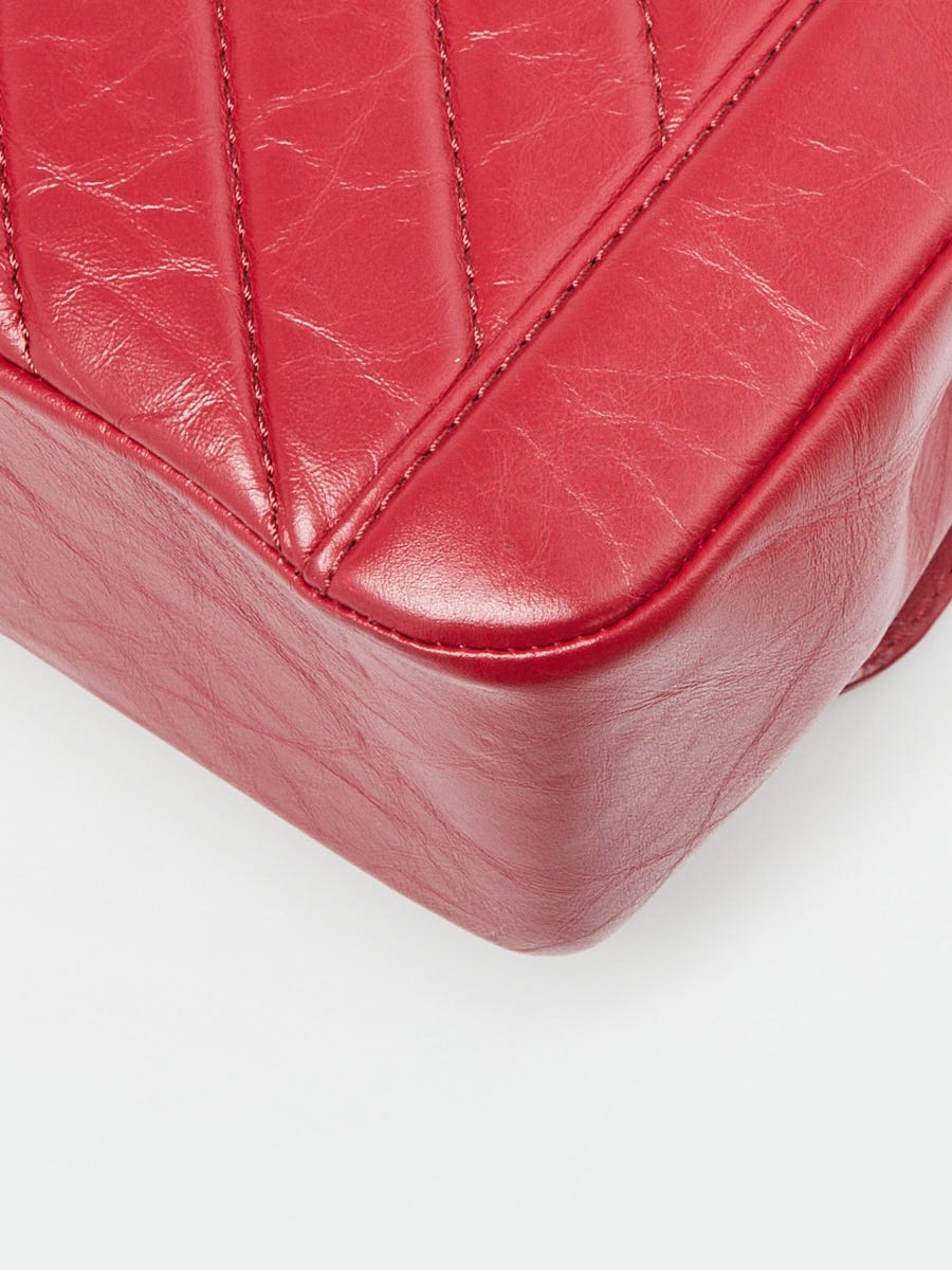 Chanel Red Chevron Quilted Leather Top Handle Flap Bag | Yoogi's