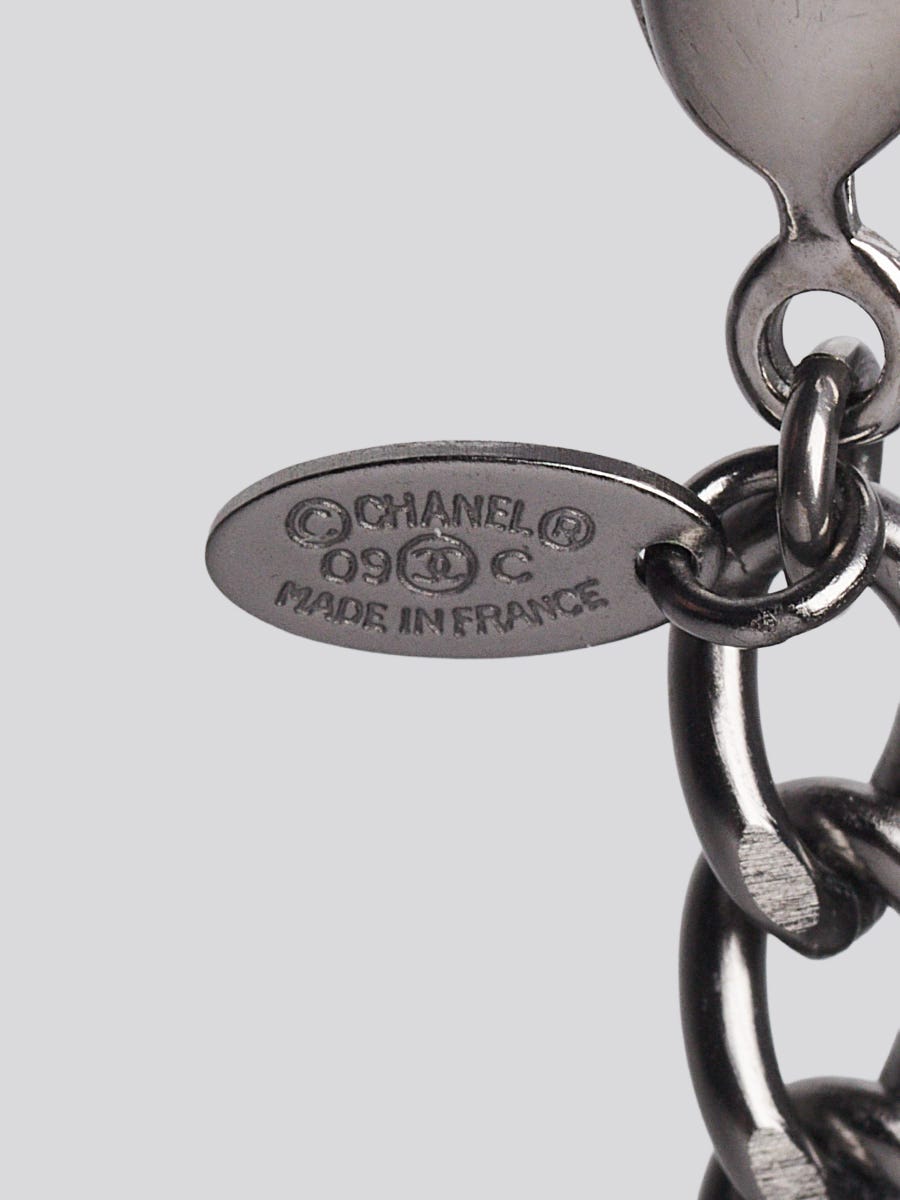 Chanel Silver Metal Clear Resin Reversible CC Pendant Necklace