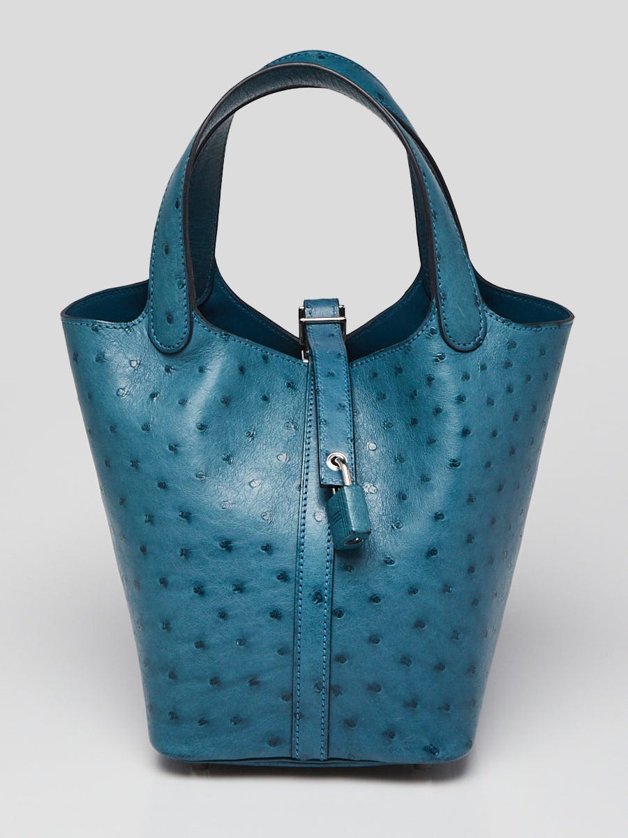 Hermes 22cm Colvert Ostrich Palladium Plated Picotin Lock Bag