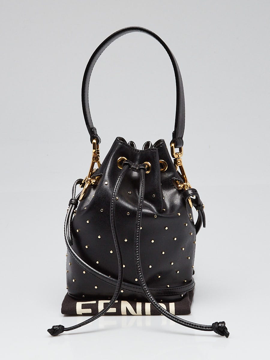 Fendi Black Studded Leather Mini Mon Tresor Bucket Bag 8BS010