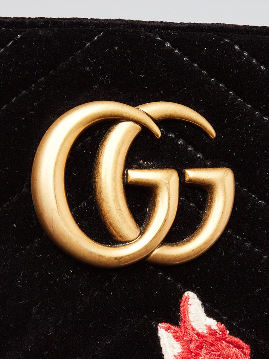 Gucci ベルベット ショルダーバッグ Gucci Black Quilted Velvet Deer Embroidered Marmont Metalasse
