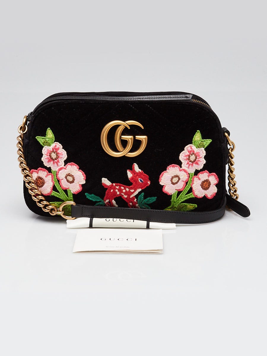 ayukao　GUCCI バック Gucci Black Quilted Velvet Deer Embroidered Marmont Metalasse