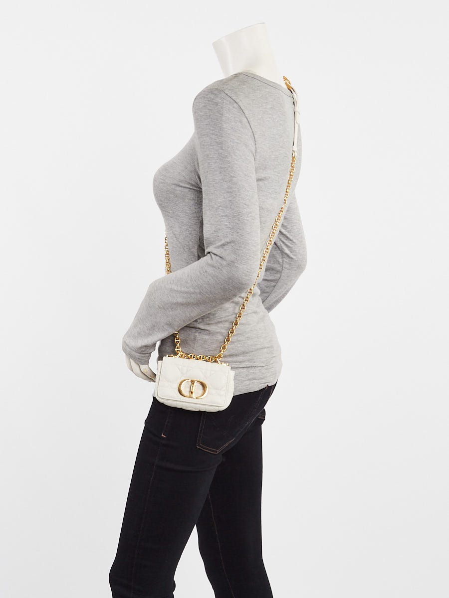  Christian Dior Latte Cannage Quilted Calfskin Leather Micro Caro Bag