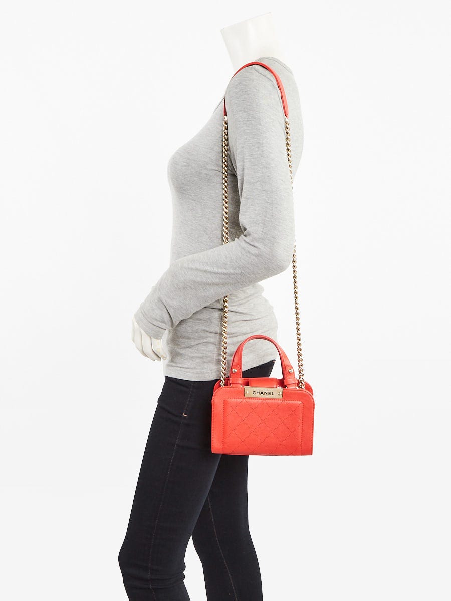 Chanel Red Quilted Leather Mini Click Label Shopping Tote Bag