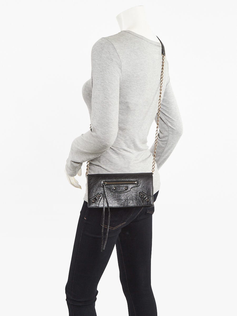 Balenciaga Black Lambskin Leather Le City Wallet On Chain  Bag
