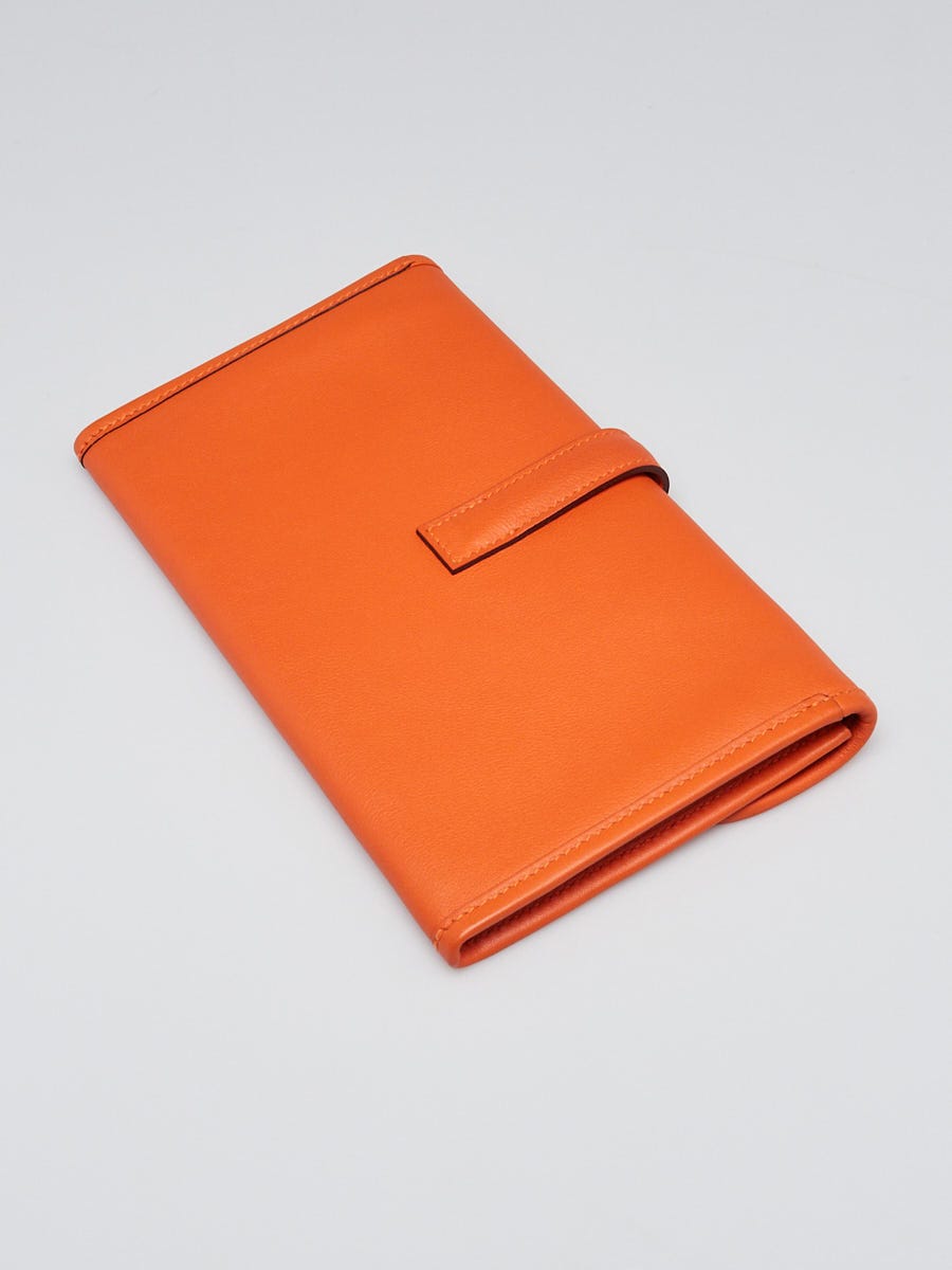 Hermes Orange Swift Leather Jige Duo Clutch Bag