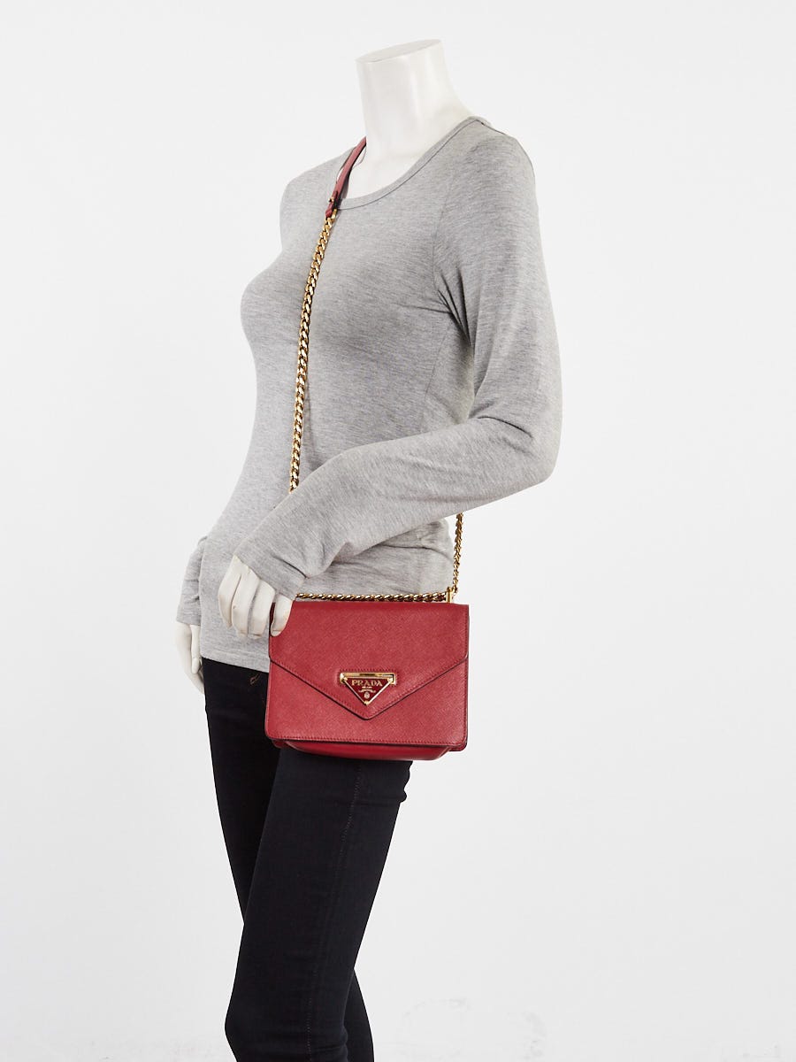 Prada Fuoco Saffiano and Soft Lux Leather Envelope Chain Bag 1BD200