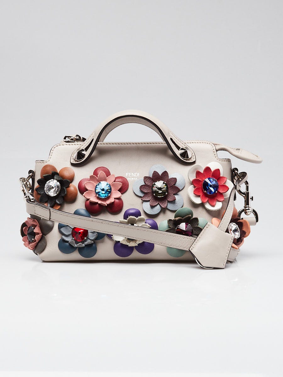 Fendi Light Grey Leather Flowerland Studded Mini By the Way 8BL135