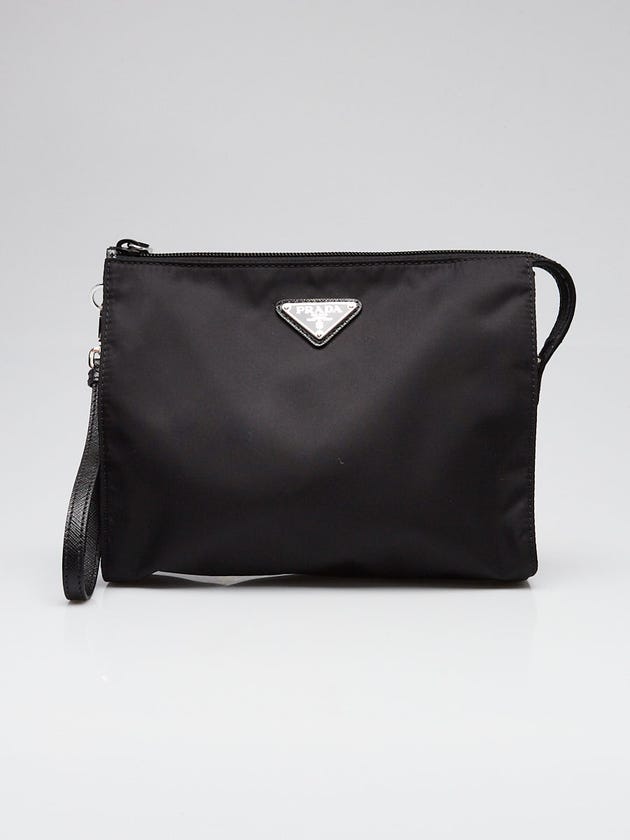 Prada Black Tessuto Nylon and Saffiano Leather Pouch w/ Wrist Strap 2NE789