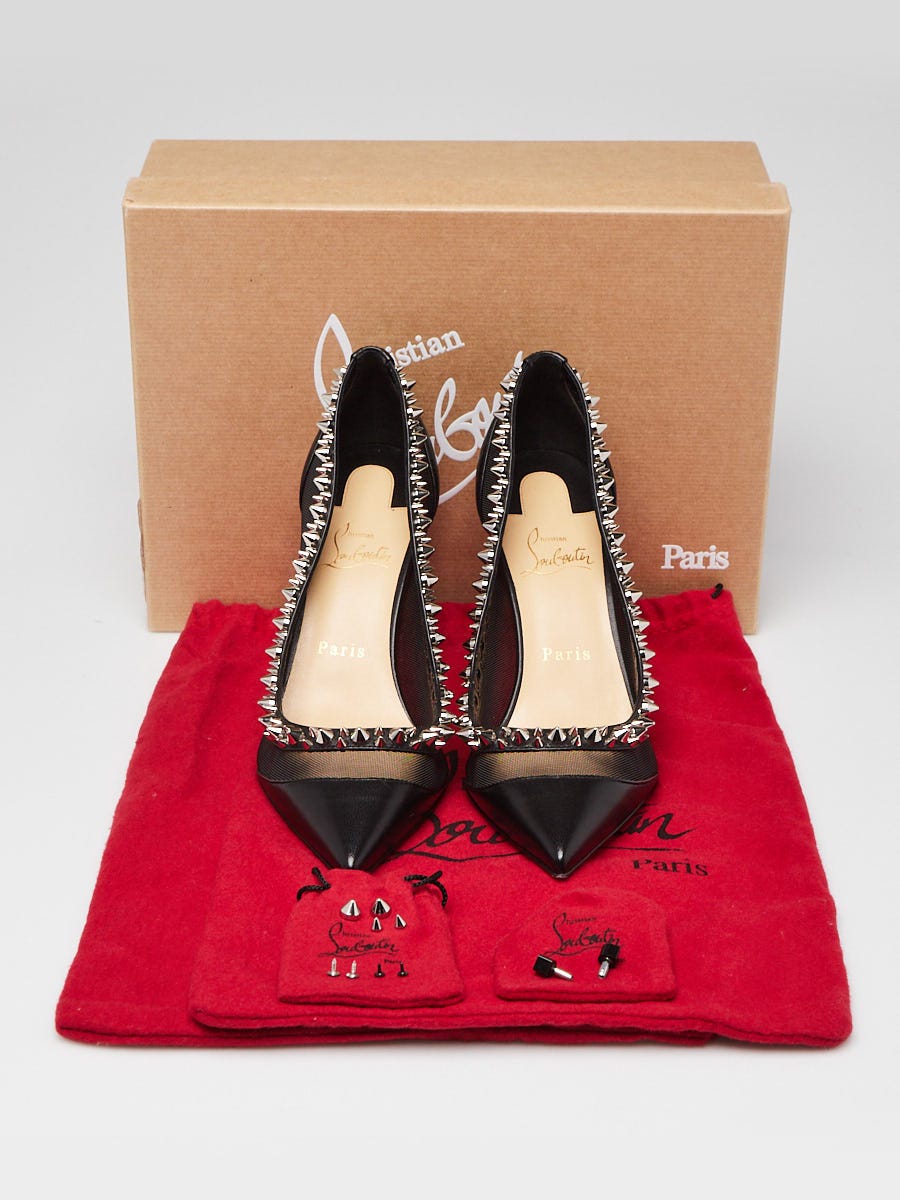Christian Louboutin Black Mesh and Leather Galativi Spikes 85