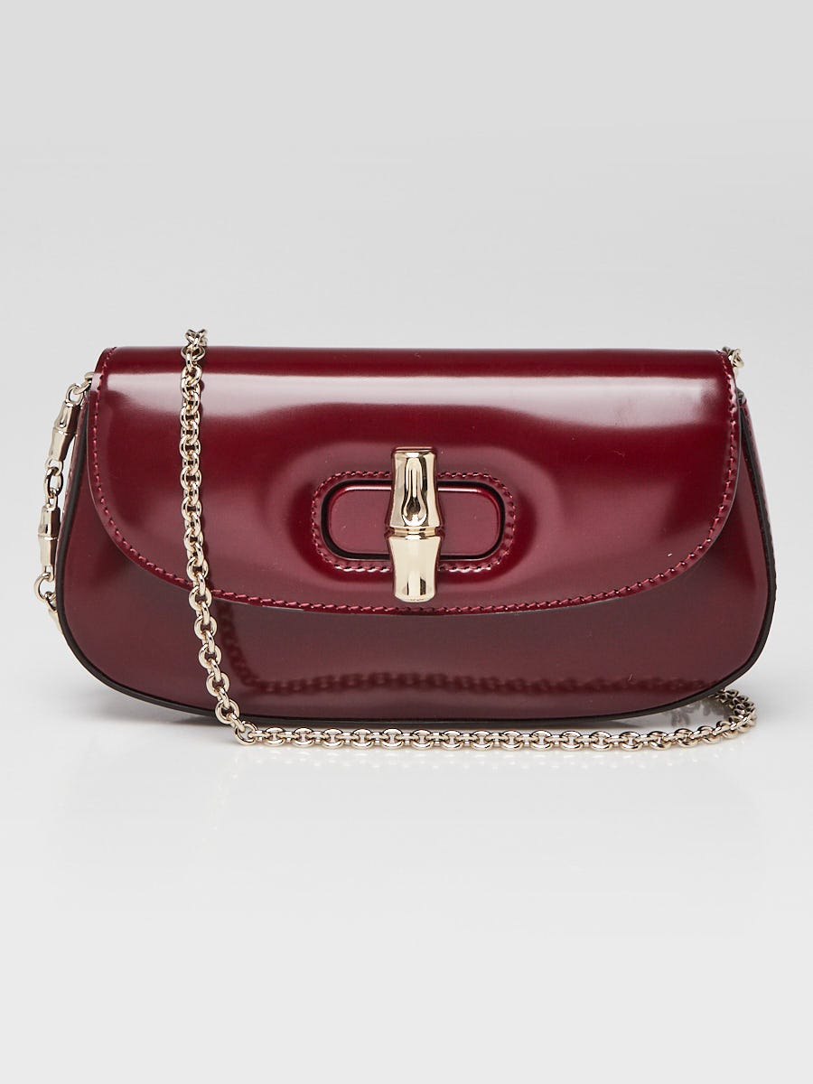 Gucci Dark Red Smooth Leather Mini Bamboo Night Shoulder Bag
