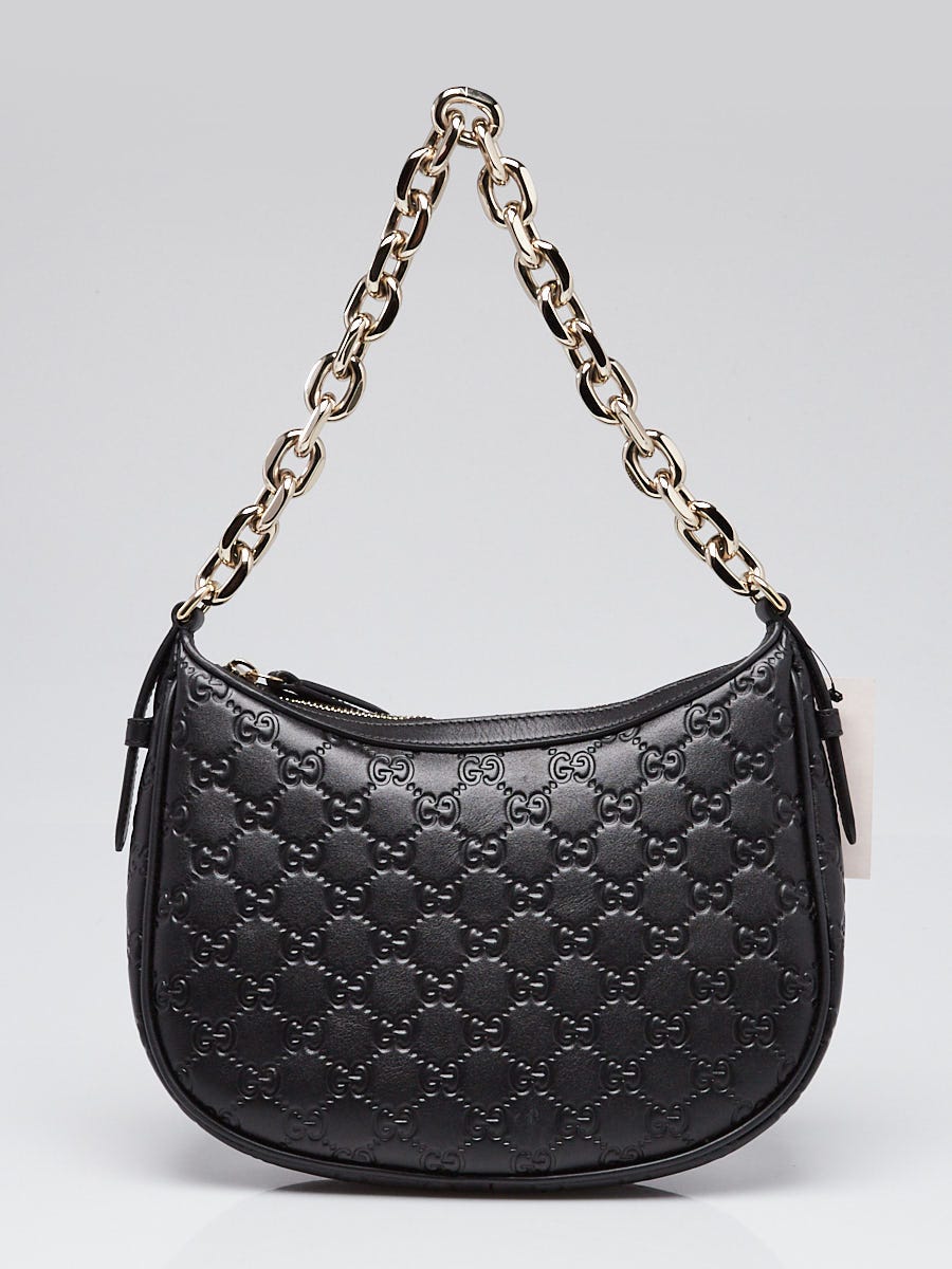Gucci Black Guccissima Embossed Leather Half Moon Small Shoulder