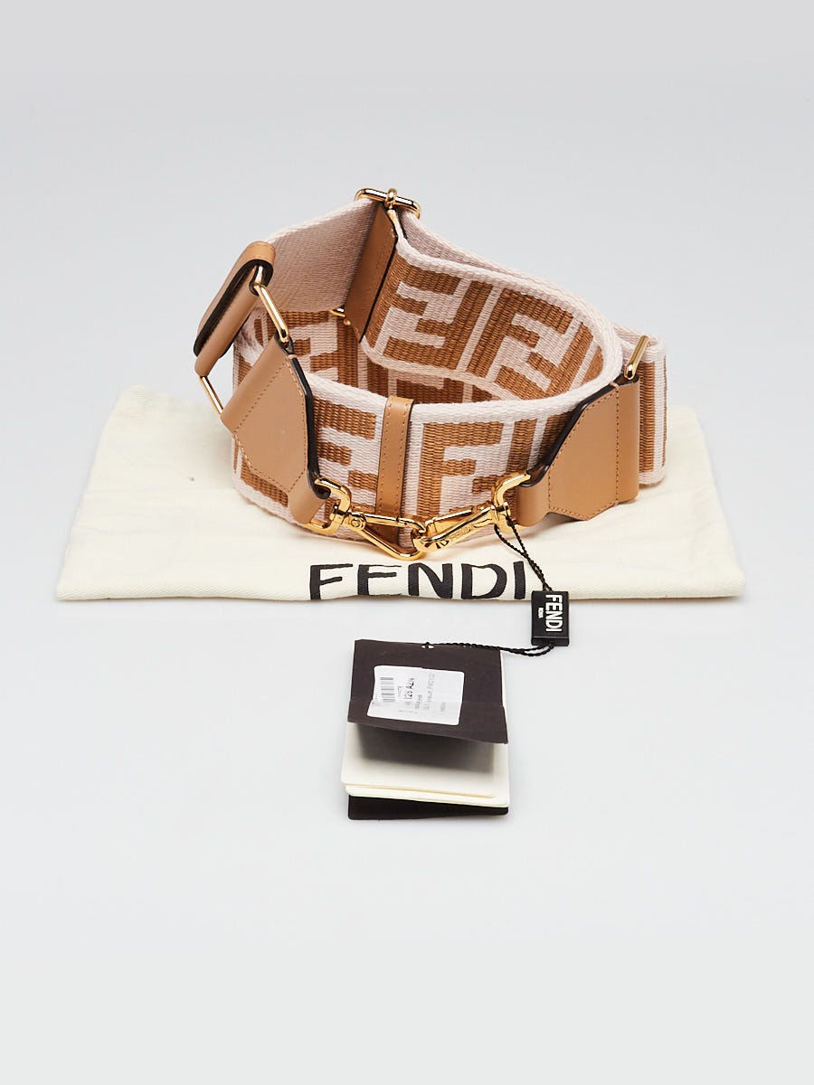 Fendi Beige/Pink Canvas Strap You FF Logo Shoulder Strap