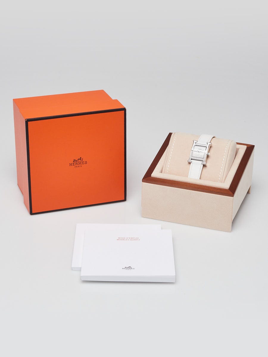 Hermes 25mm White/Stainless Steel and Diamond Heure H Double Jeu Quartz Watch HH1.234