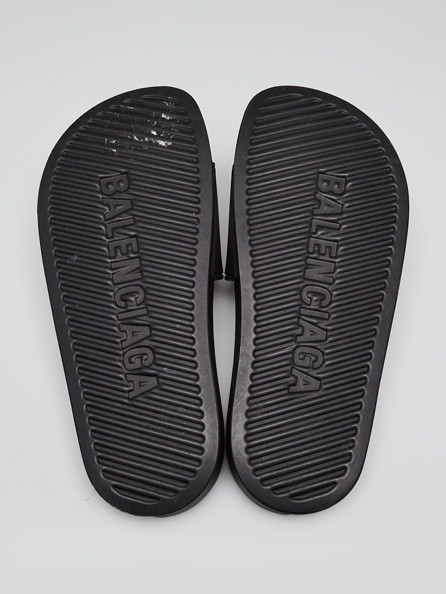Balenciaga Black Rubber Logo Pool Slides Size 5.5/36