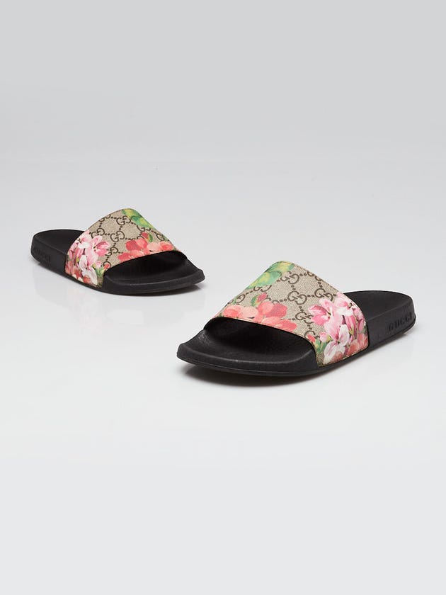 Gucci Pink/Beige GG Coated Canvas Blooms Slide Sandals Size 4.5/35