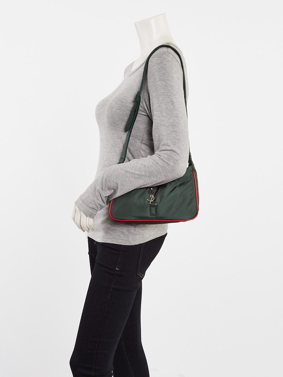 Yves Saint Laurent Green Nylon/Leather Le 5 A 7 Shoulder Bag